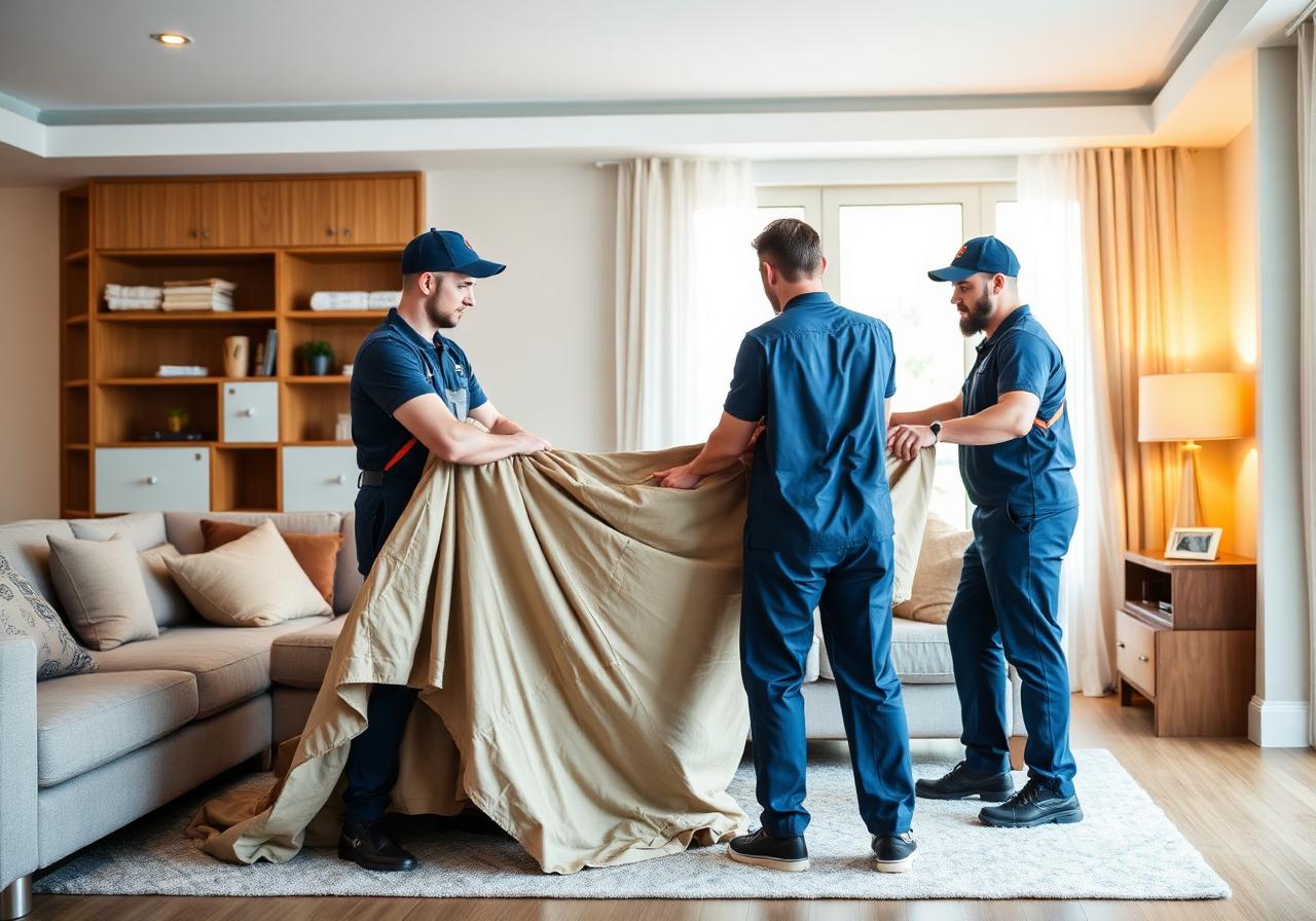 Professional S&S movers carefully packing furniture